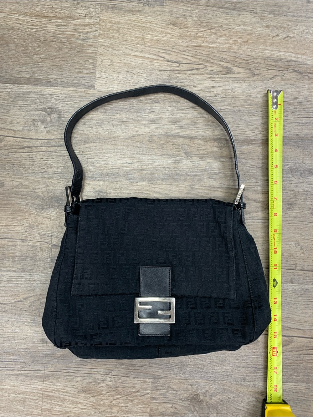 Fendi Black FF Zucchini Baguette Jacquard Shoulder Bag with Silver Buckle